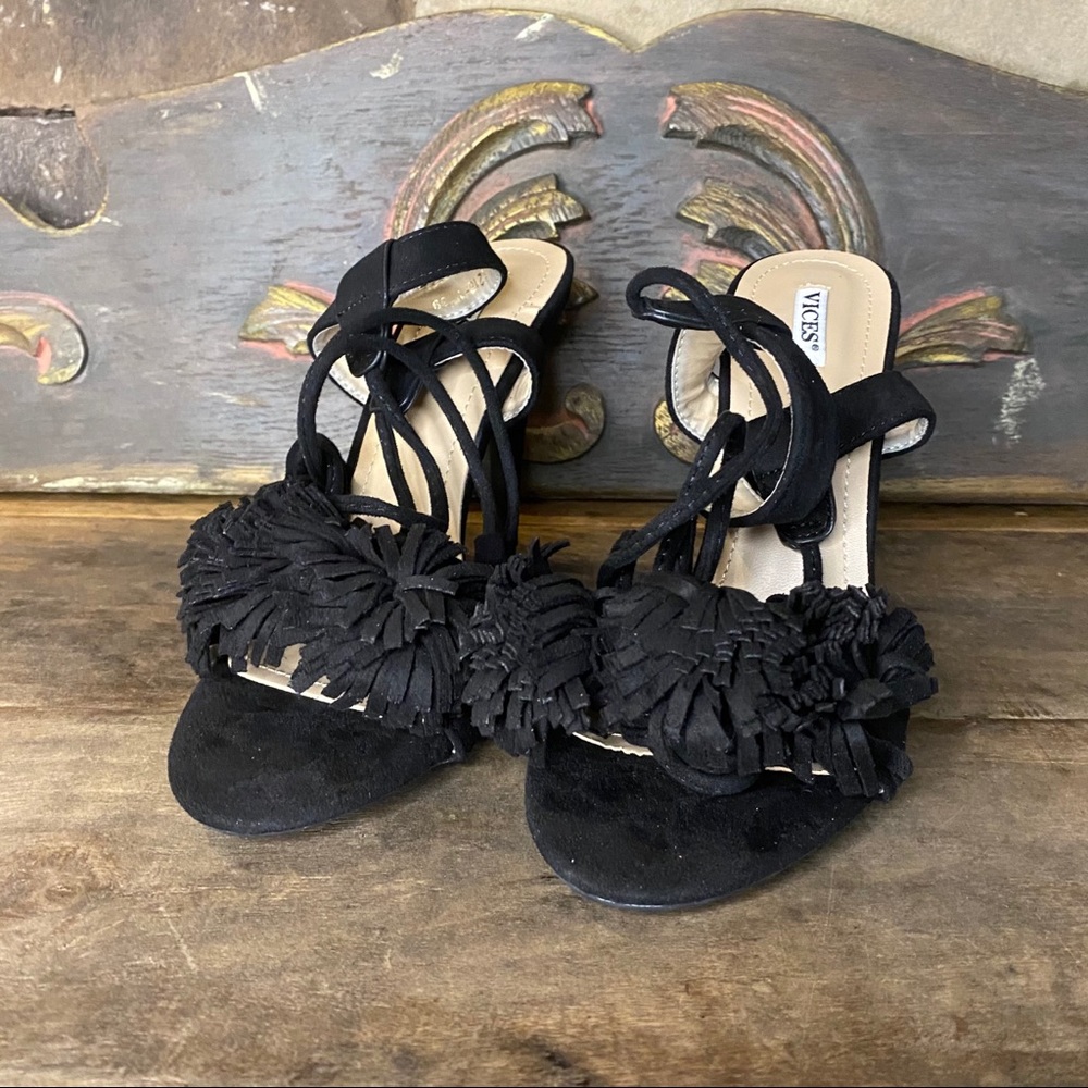 Black Pom Pom Heels New in Box